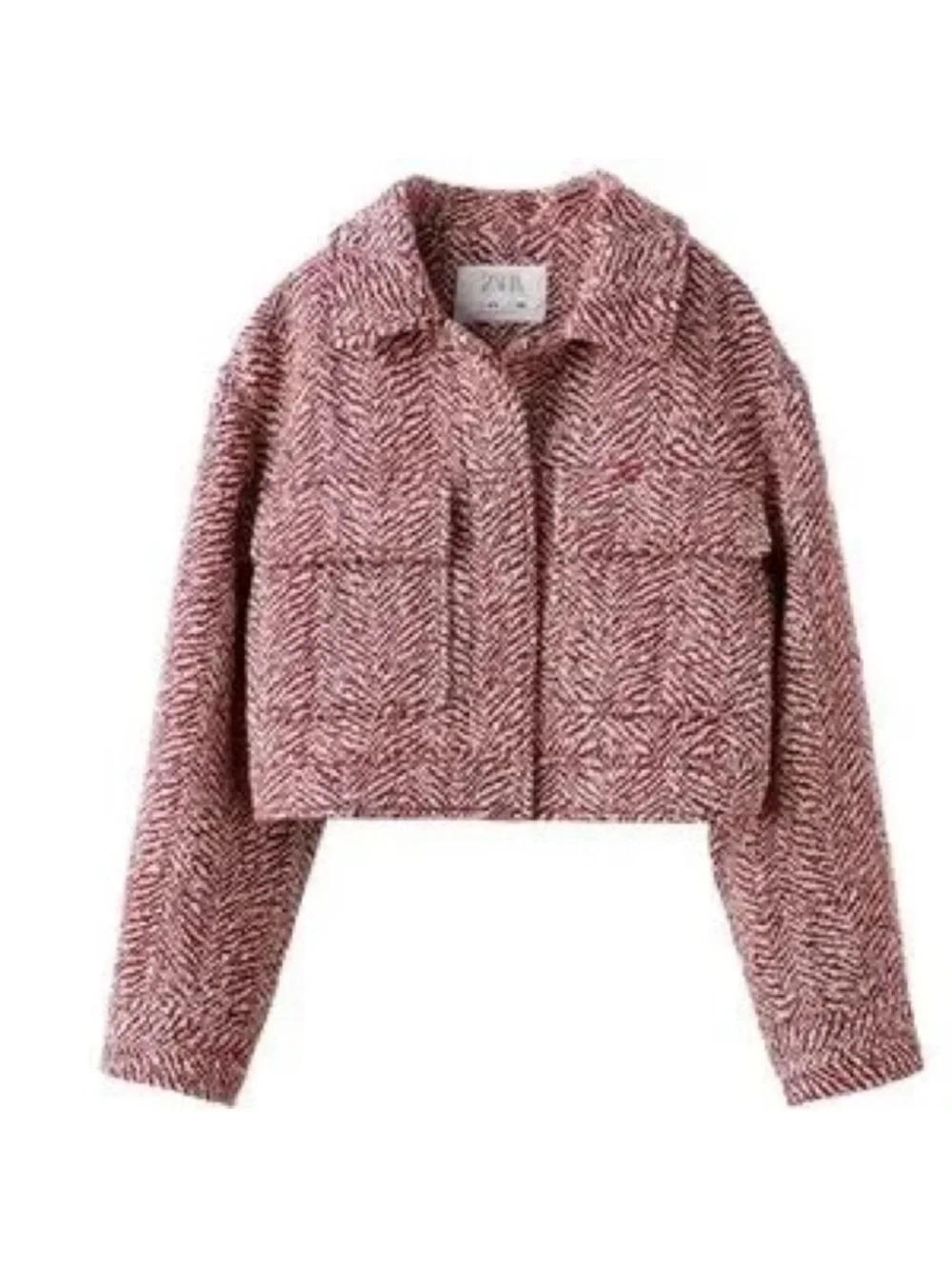 Zara Kids Burgundy Herringbone Cropped Overshirt Jacket - Size 13/14
